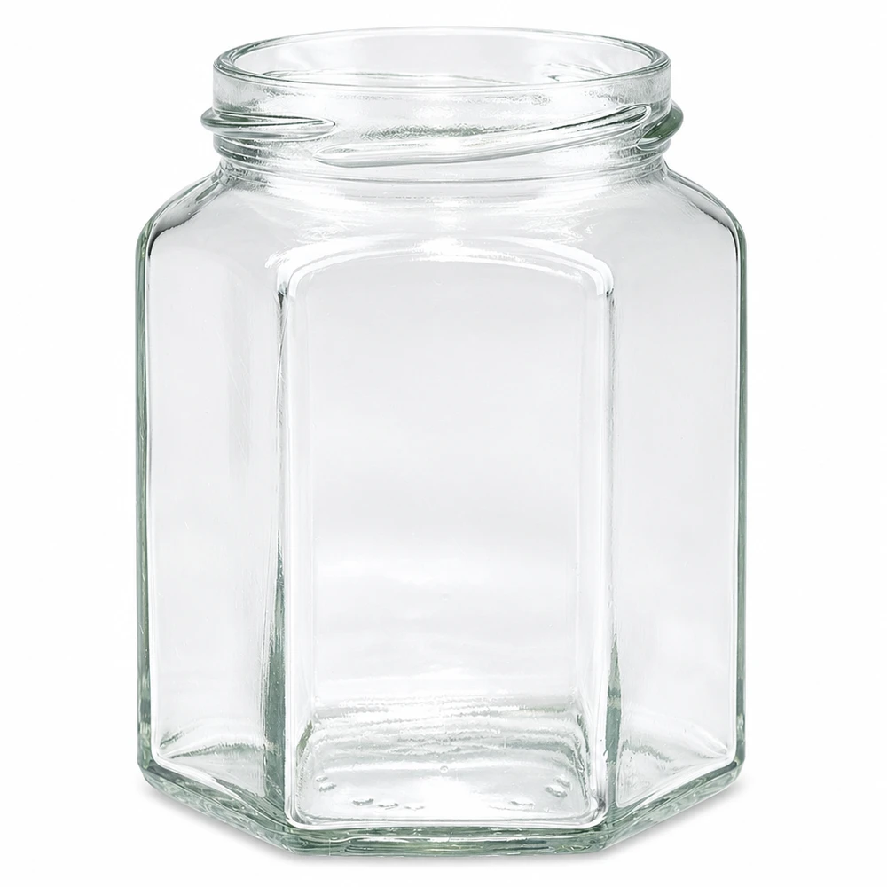 Šestihranná sklenice o objemu 288 ml bez víčka (TO63) UNiTWIST Sechseckiges Einmachglas UNiTWIST Hexa288 288ml TO63 transparent ohne Deckel