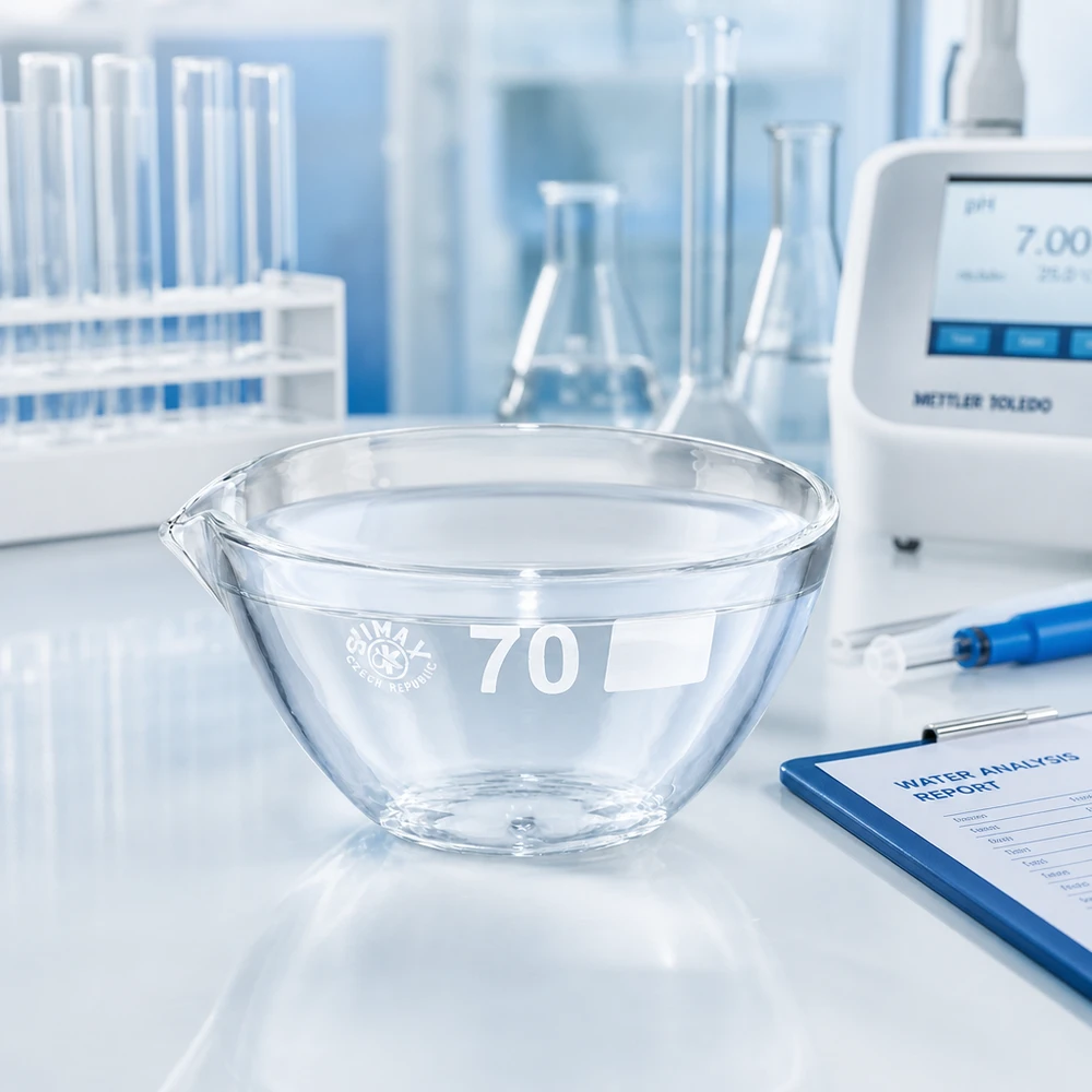 60ml odpařovací miska s výlevkou borosilikátová ø70mm Hochpräzise Borosilikat Abdampfschale 60ml mit Ausguss für wissenschaftliche Messungen und Analysen