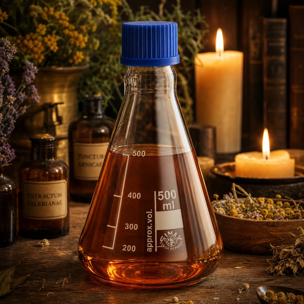 Erlenmeyerova baňka 500ml se šroubovacím uzávěrem Ergonomischer 500ml Erlenmeyerkolben mit breitem Boden für stabilen Stand