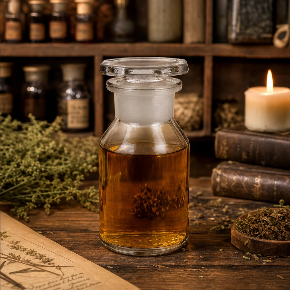 Steilbrustflasche 50ml Weithals klar mit dichtem Glasstopfen für Kräutertinkturen