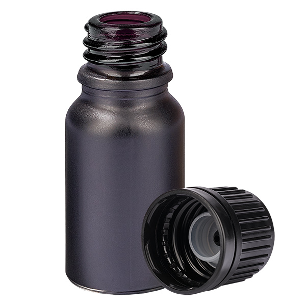 10ml globulová láhev 3mm nalévací kroužek černý tamper evident uzávěr BlackL. UT18/10 10ml globulová láhev 3mm nalévací kroužek černý tamper evident uzávěr BlackL. UT18/10