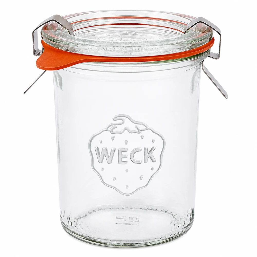Kompletní 160ml sklenice se svěžestí WECK RR60 WECK Sturzglas 160ml RR60 mit Glasdeckel Gummiring und Klammern für Einmachen und Konservieren