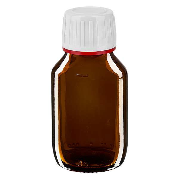 50ml lahvička na léky hnědá, uzávěr bílý s tamper-evidentním kroužkem červený ApoGlas 50ml lahvička na léky hnědá, uzávěr bílý s tamper-evidentním kroužkem červený ApoGlas