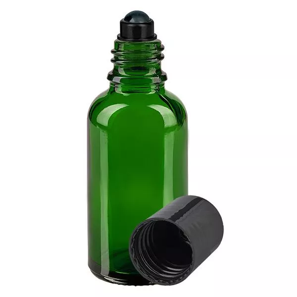 Lékárenská láhev zelená 30ml roll-on uzávěr černý Lékárenská láhev zelená 30ml roll-on uzávěr černý
