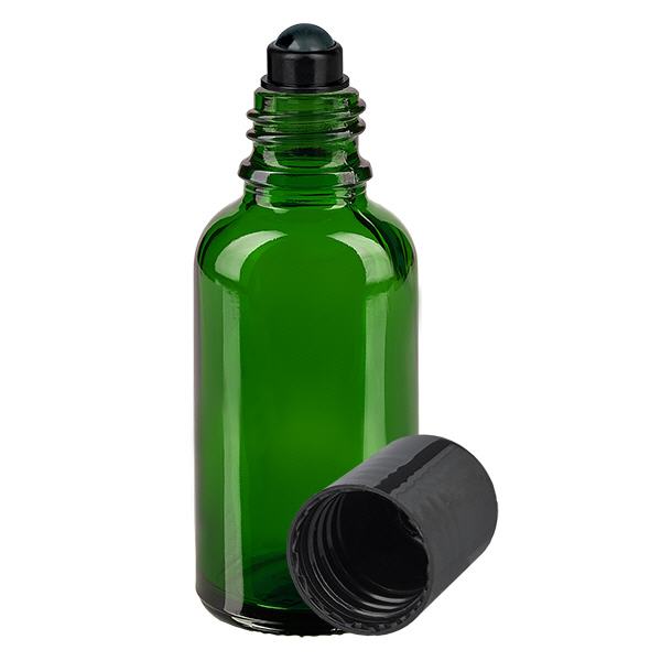 Lékárenská láhev zelená 30ml roll-on uzávěr černý Lékárenská láhev zelená 30ml roll-on uzávěr černý