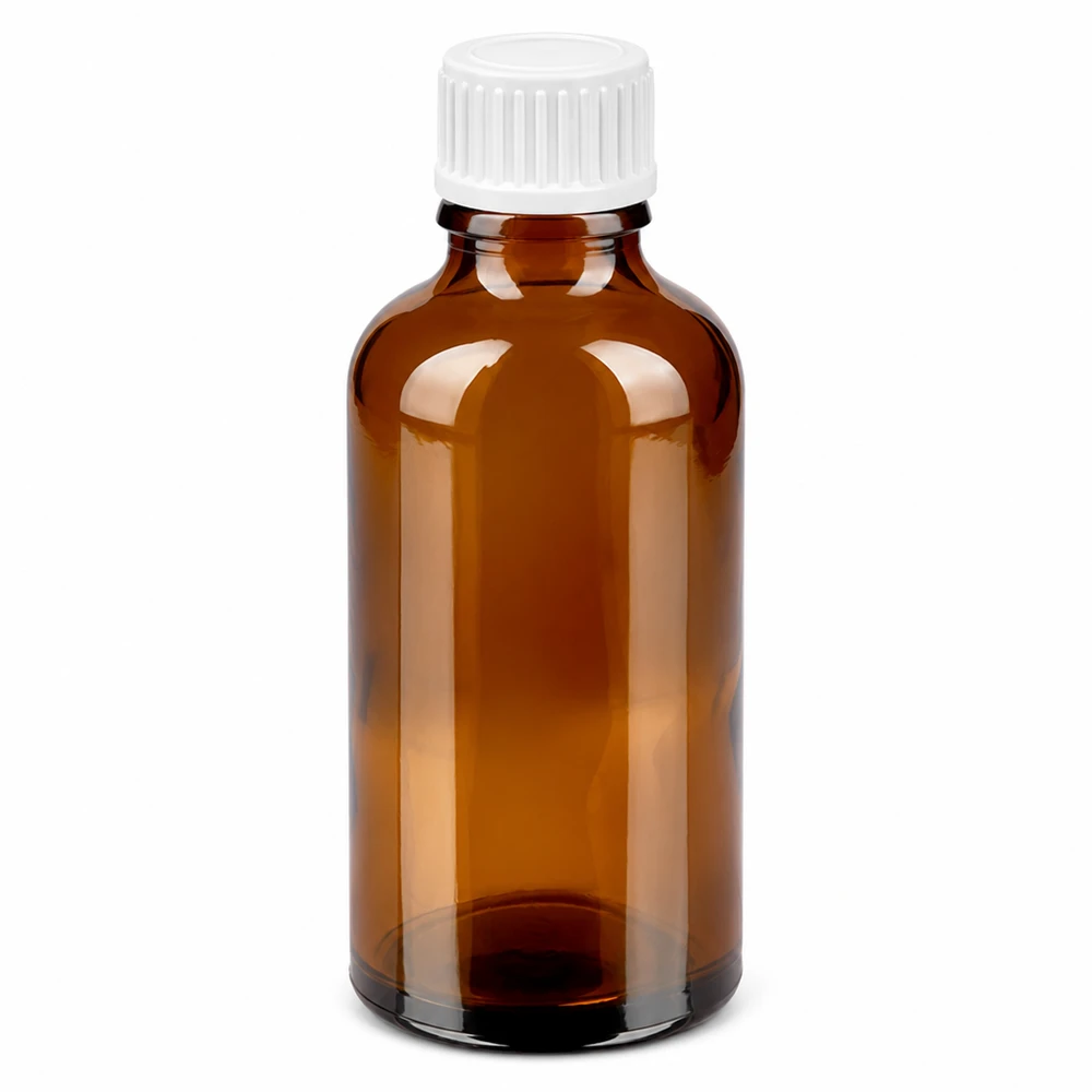 50ml lahvička s kapátkem 0,9 mm bílá standardní uzávěr BrownLine UT18/50 Hochwertige 50ml Glasflasche braun mit weißem Tropfverschluss 0.9mm für Labor und Pharmazie