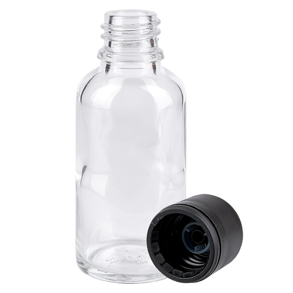 30ml láhev 6mm šroubovací uzávěr černý standard ClearLine UT18/30 30ml láhev 6mm šroubovací uzávěr černý standard ClearLine UT18/30