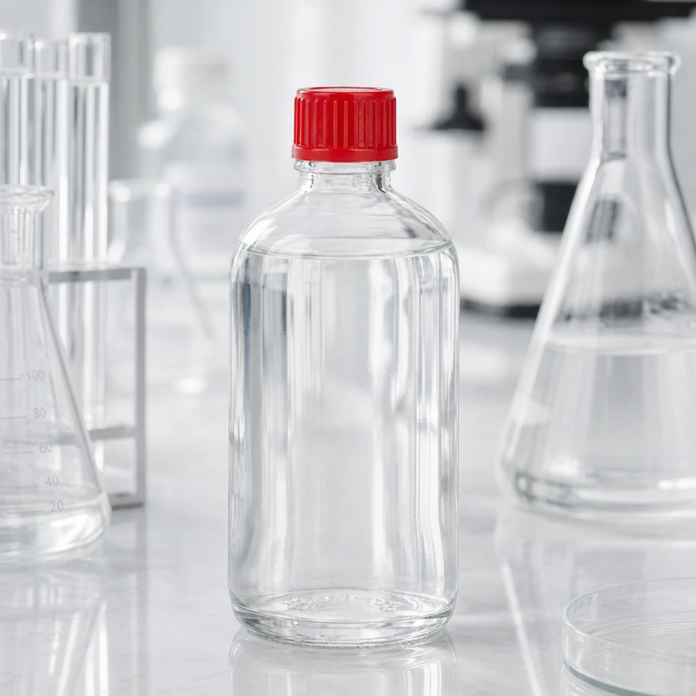 100ml láhev 11mm šroubovací uzávěr červená Standard ClearLine UT18/100 Leere 100ml Probenflasche UT18/100 mit rotem Schraubverschluss 11mm Laborzubehör ClearLine Serie