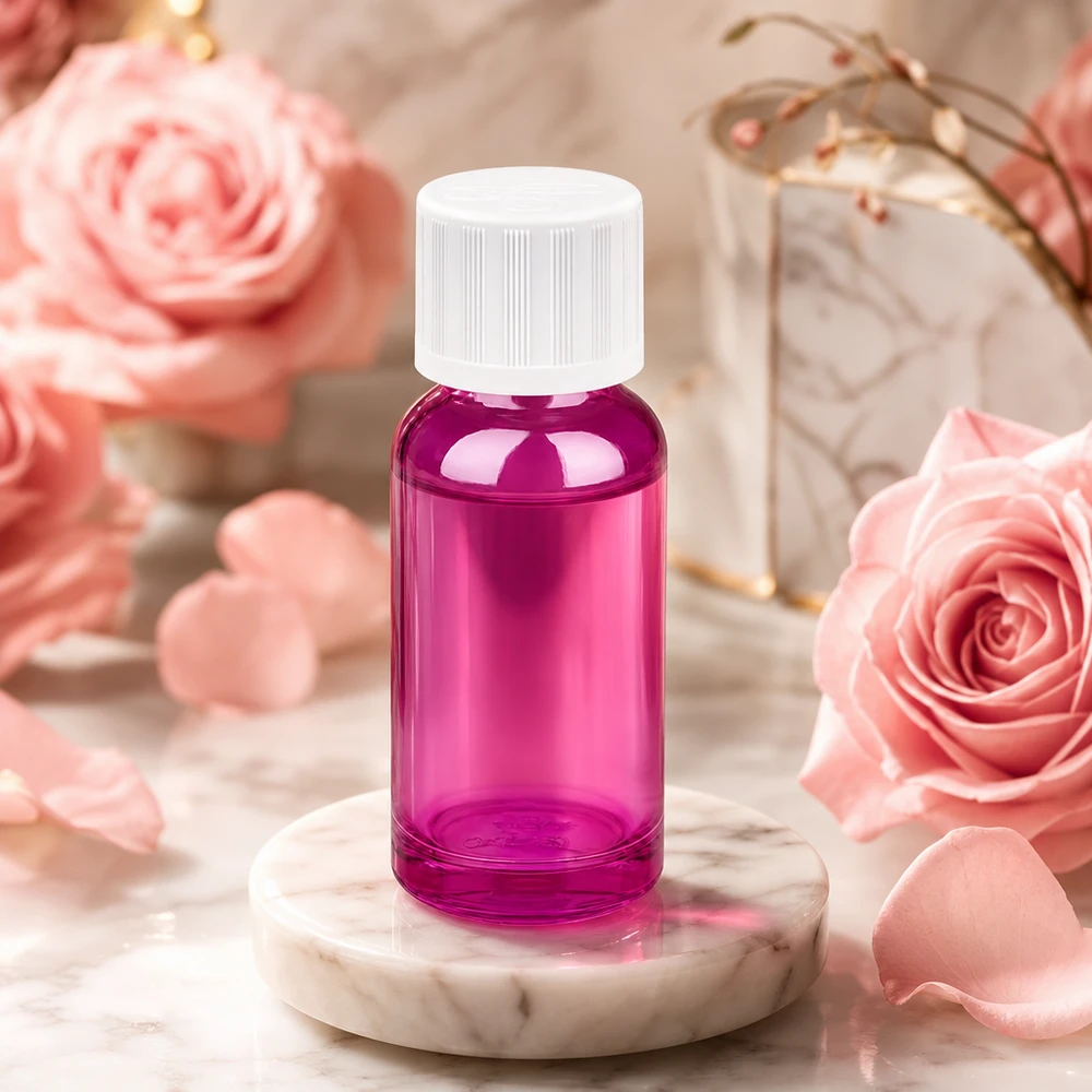 20ml láhev se šroubovacím uzávěrem 11 mm bílá standardní dětská pojistka PurpleLine UT18/20. Robuste 20ml Glasflasche violett mit kindersicherem Deckel für sichere Aufbewahrung