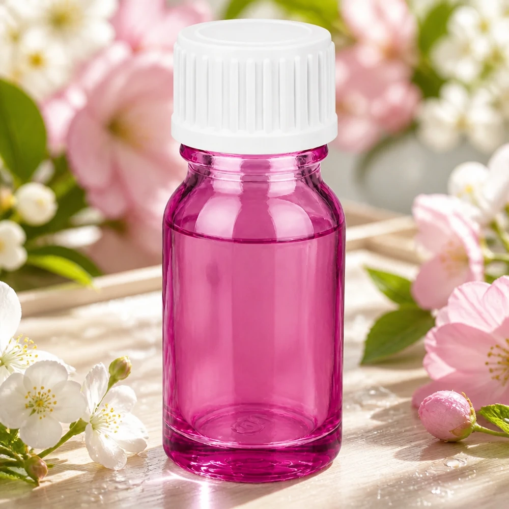 Lahvička o objemu 10 ml (globule). Nalévací kroužek 3 mm bílý standardní PurpleLine. UT18/10 Robuste 10ml Glasflasche mit kratzfester Oberfläche in Purple für professionelle Nutzung