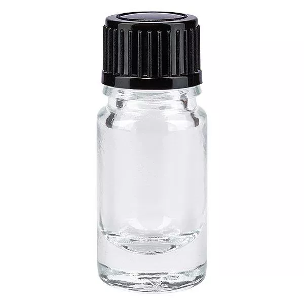 Lékárenská lahvička čirá 5ml kapací uzávěr 1mm černý standardní Lékárenská lahvička čirá 5ml kapací uzávěr 1mm černý standardní