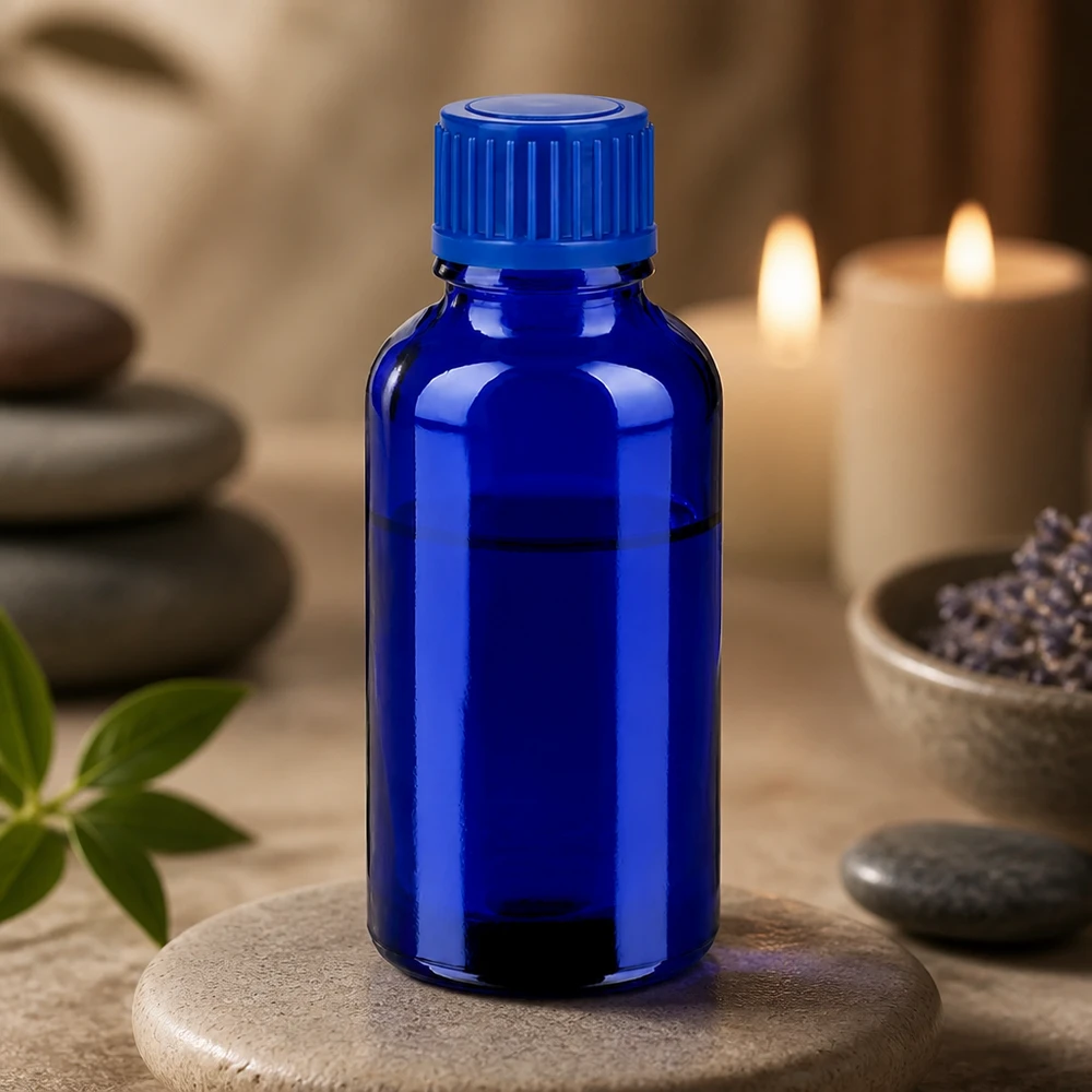 Elegante 30ml Apothekerflasche in sattem Blau mit zuverlässigem UT18 Verschlusssystem