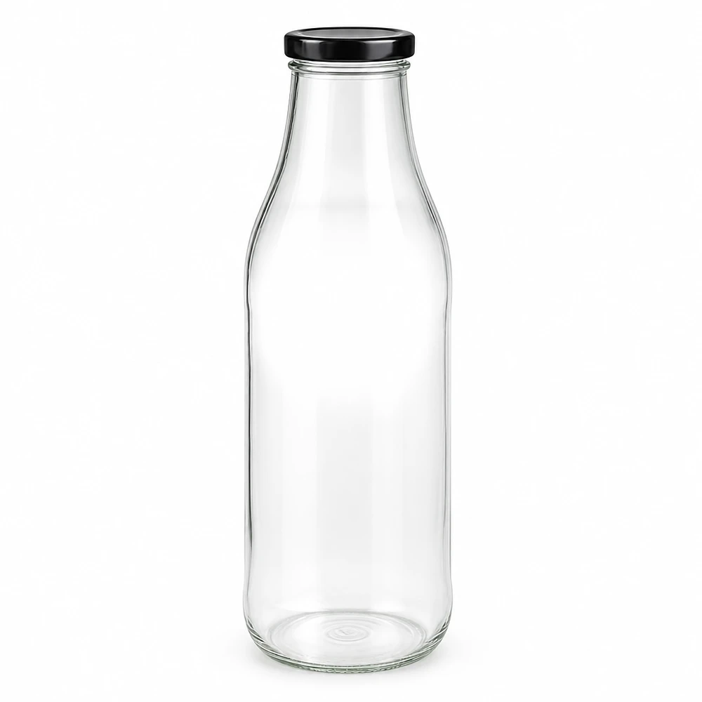 1000ml Glasflasche mit schwarzem BasicSeal Deckel UN-zertifiziert für Lebensmittel und Getränke