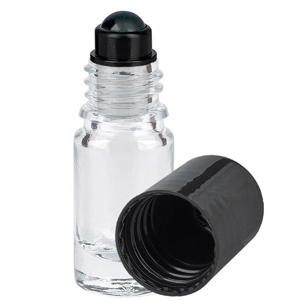 Lékárenská lahvička čirá 5ml roll-on uzávěr černý Lékárenská lahvička čirá 5ml roll-on uzávěr černý