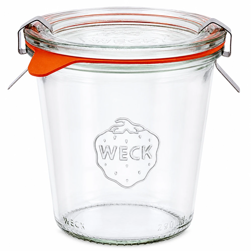 WECK Sturzglas 290ml hoch RR80 mit Glasdeckel Gummiring und Klammern für Einkochen und Konservieren