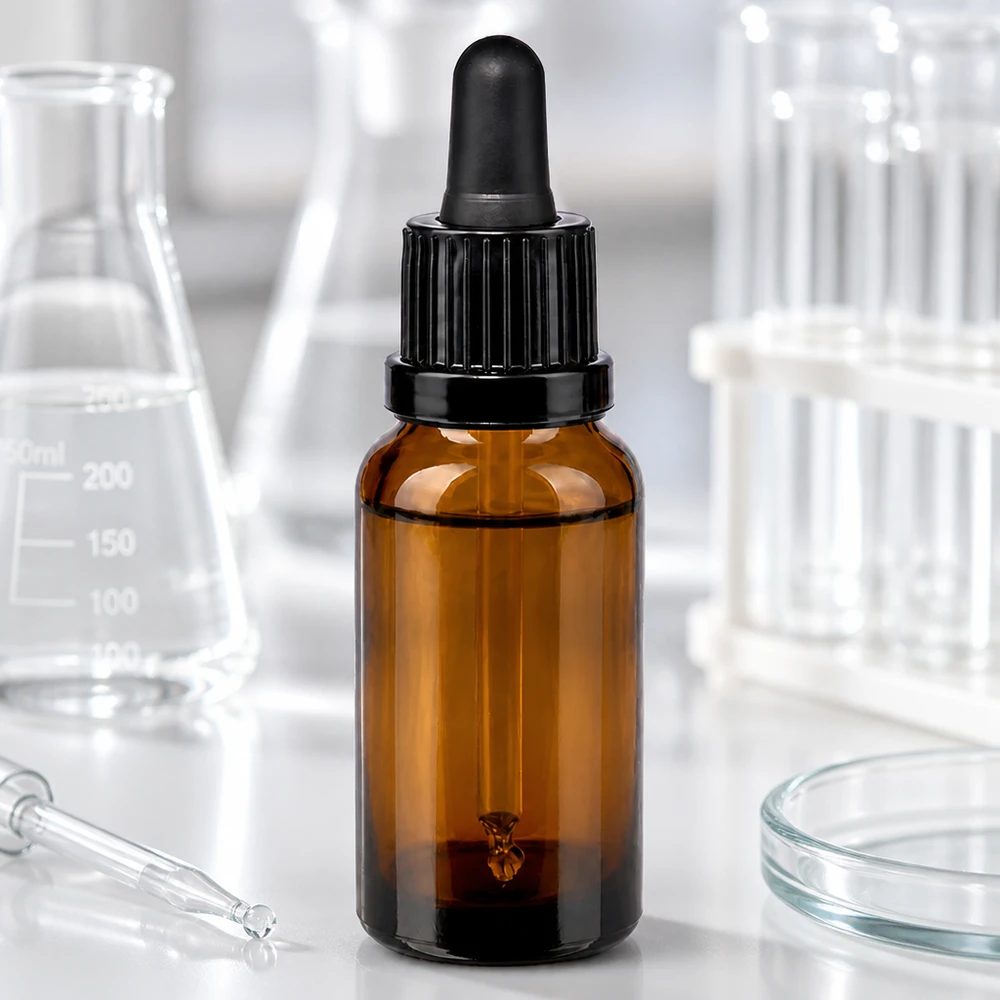20ml pipetovací láhev černá se zajištěným uzávěrem BrownLine UT18/20 20ml BrownLine Glasflasche mit Pipettenverschluss für die sichere Aufbewahrung hochwertiger Öle und Seren