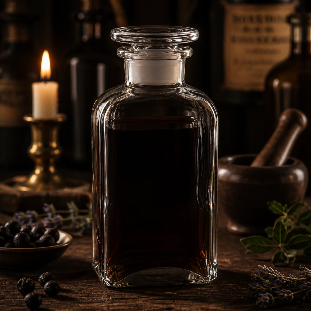 Čtvercová láhev 250ml čirá skleněná zátka se širokým hrdlem Antike Apothekenflasche 250ml klar vierkantig mit Glasdeckel im Kerzenlicht Atmosphäre