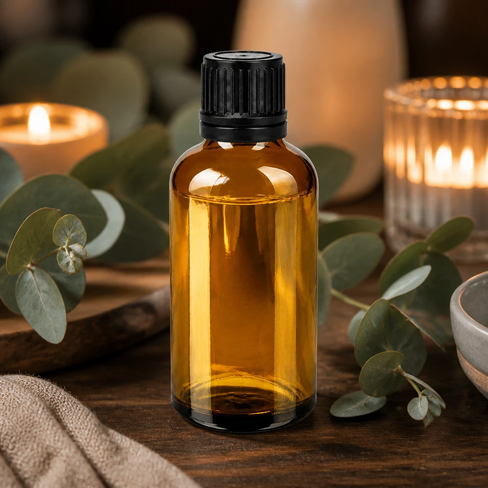 Elegante 50ml braune Glasflasche mit mattem schwarzen Verschluss für hochwertige Produkte