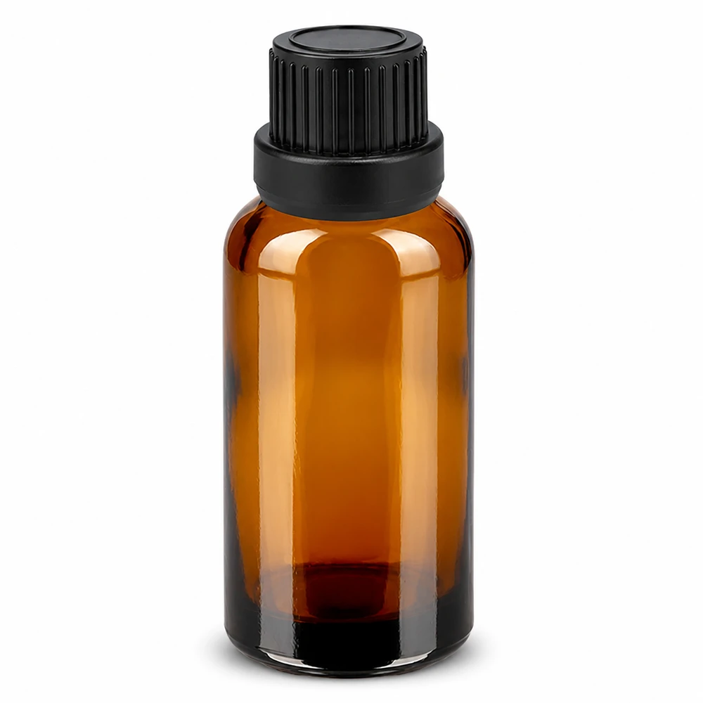 30ml lahvička s kapátkem 2mm černá tamper-evidentní uzávěr BrownLine UT18/30 Kompakte 30ml Dosierungsflasche aus Braunglas mit schwarzem Tropfsystem 2mm