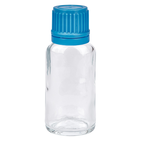 20ml láhev 11mm šroubovací uzávěr modrý tamper evident uzávěr ClearLine UT18/20 20ml láhev 11mm šroubovací uzávěr modrý tamper evident uzávěr ClearLine UT18/20