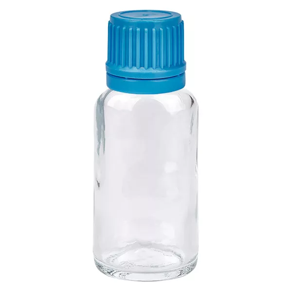 20ml láhev 11mm šroubovací uzávěr modrý tamper evident uzávěr ClearLine UT18/20