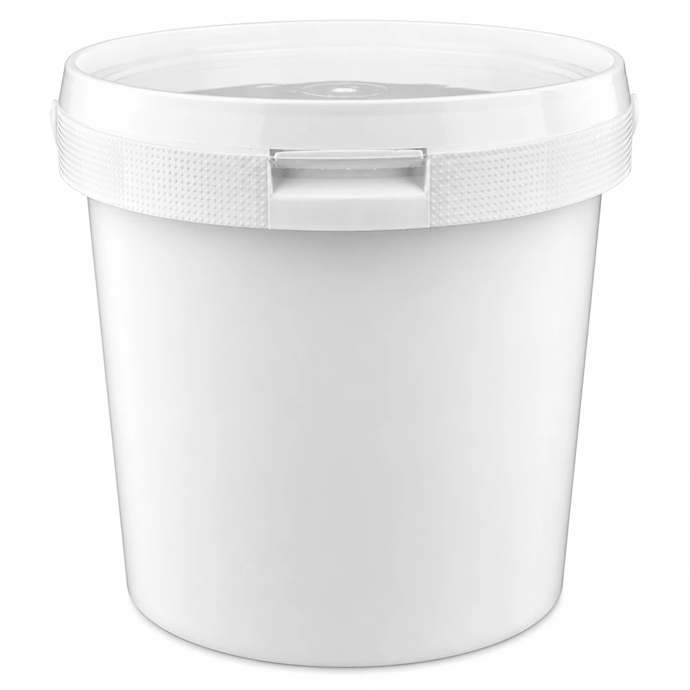 Lebensmittelechter Plastikeimer 2,5 Liter weiß mit Deckel und Sicherheitsverschluss