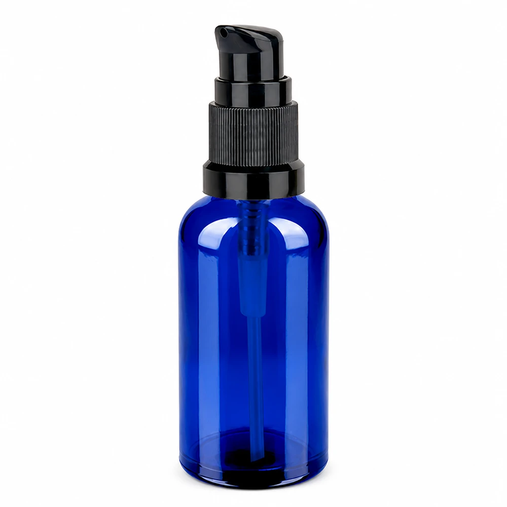 50ml láhev s pumpičkou černá standardní uzávěr BlueLine UT18/50 Professionelle 50ml Kosmetikflasche blau mit schwarzer Pumpe für Salons und Heimgebrauch