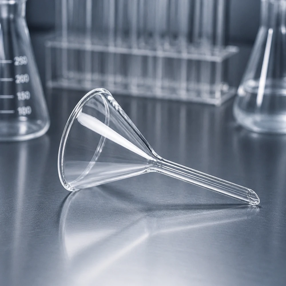 Nálevka ø45mm borosilikátový úhel 60 krátký styl Hochwertiger Labortrichter 45mm Durchmesser aus thermoshockresistentem Borosilikatglas