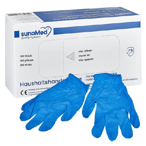 Krabice 100 kusů jednorázových rukavic SunaMed velikosti L. Krabice 100 kusů jednorázových rukavic SunaMed velikosti L.