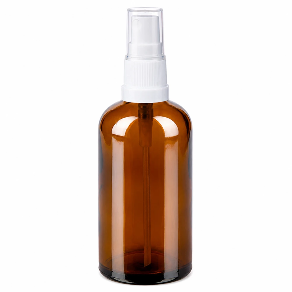 100ml lahvička s rozprašovačem bílá/průhledný standardní uzávěr BrownLine UT18/100 Kompakte braune Glasflasche 100ml mit Sprühpumpe perfekt für Gesichtswasser und Toner
