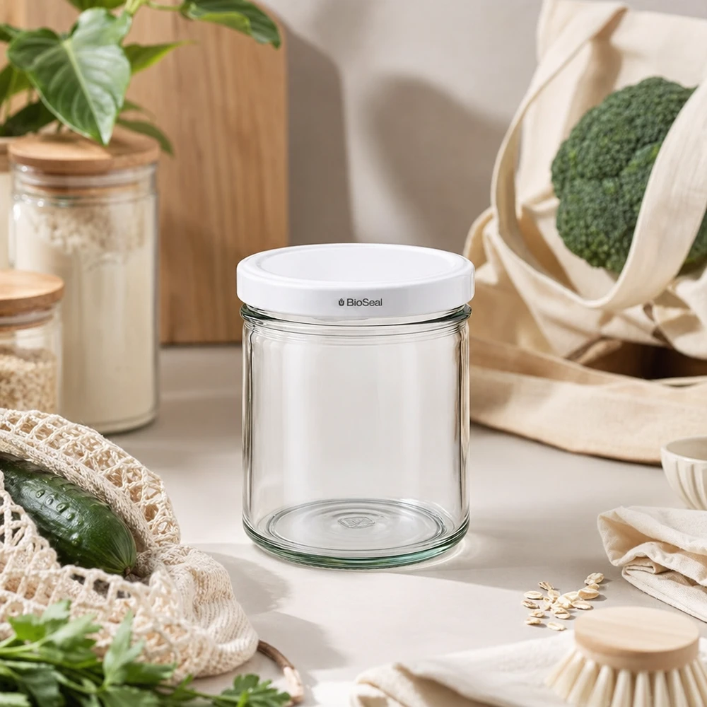 Tumbler o objemu 167 ml s bílým víčkem BioSeal UNiTWIST UNiTWIST Sturz167 Glas mit BioSeal Deckel nachhaltiges Wohnen Zero Waste Küche Öko-Lifestyle Naturmaterialien