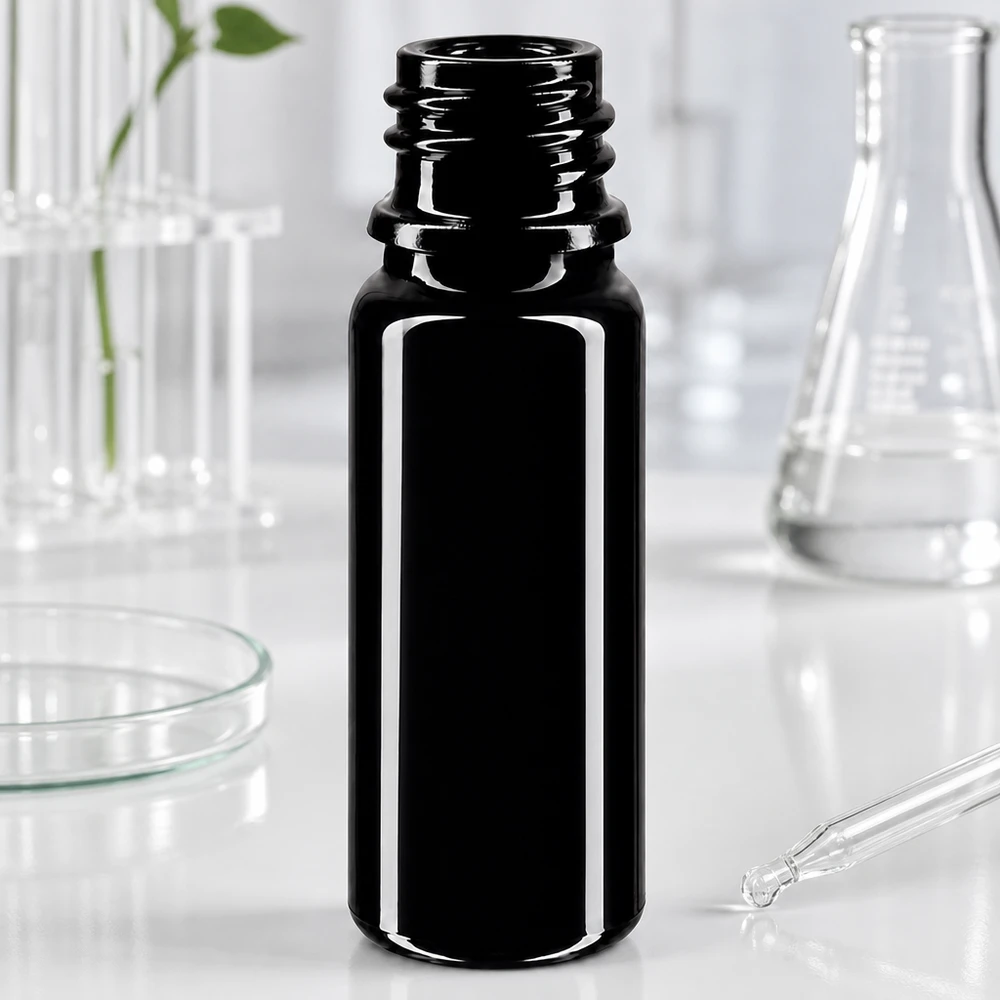 Lahvička z fialového skla 10ml DIN 18 (Mironglas) Hochglänzende Mironglas Flasche 10ml DIN 18 für hochwertige Öle und Essenzen
