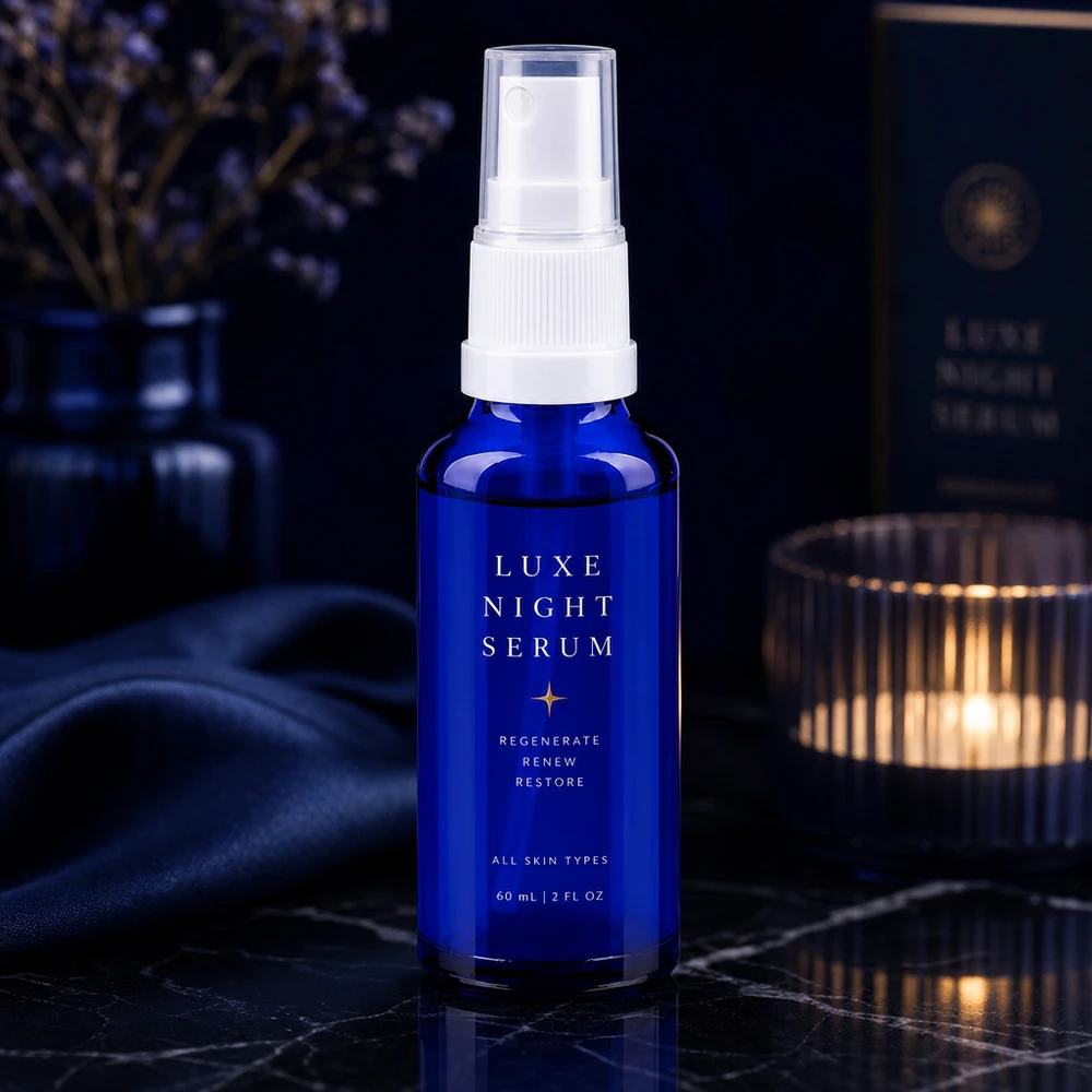 Lékárenská lahvička modrá 30ml s rozprašovačem bílá Blaue Apothekerglas Flasche mit Pumpsprühkopf für Serum geeignet für alle Hauttypen