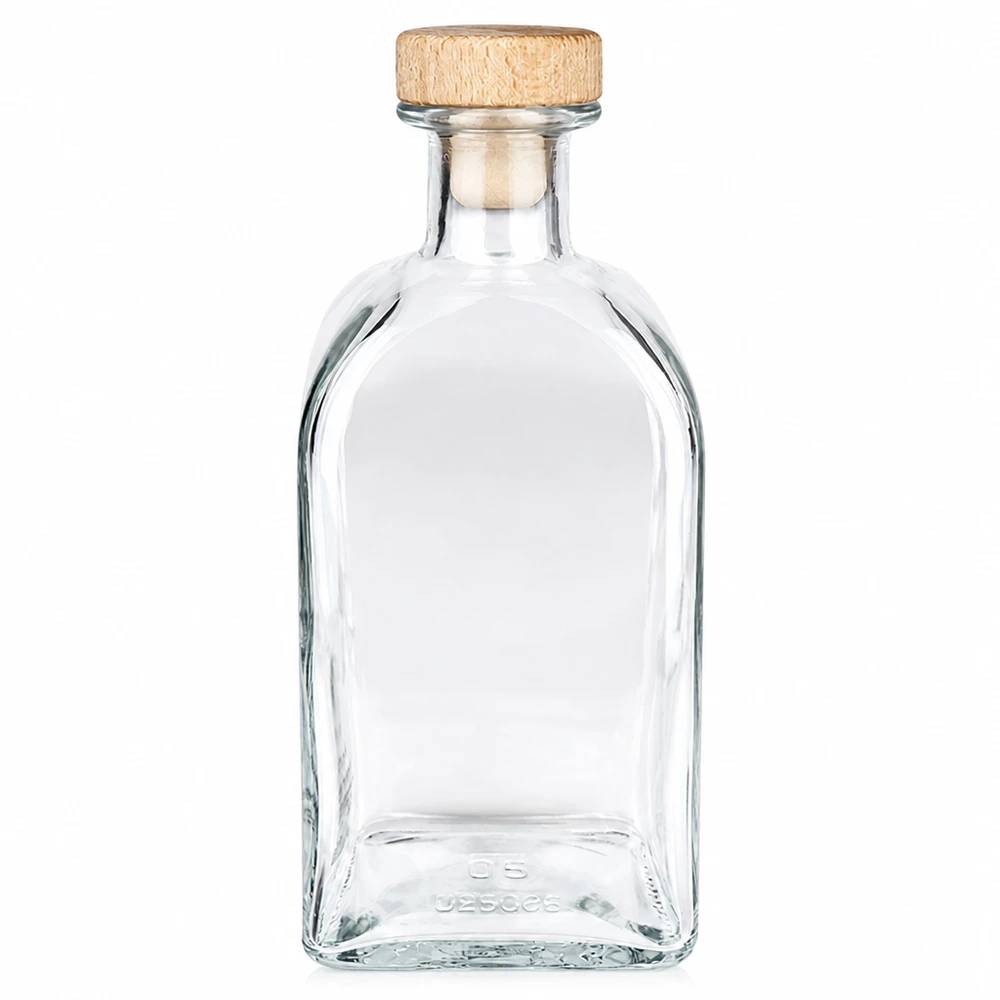 500ml Glasflasche "Julia" mit Holzgriff-Korken UNiTWIST 500ml Glasflasche Julia mit Holzgriff-Korken UNiTWIST transparent leer Produktfoto freistehend
