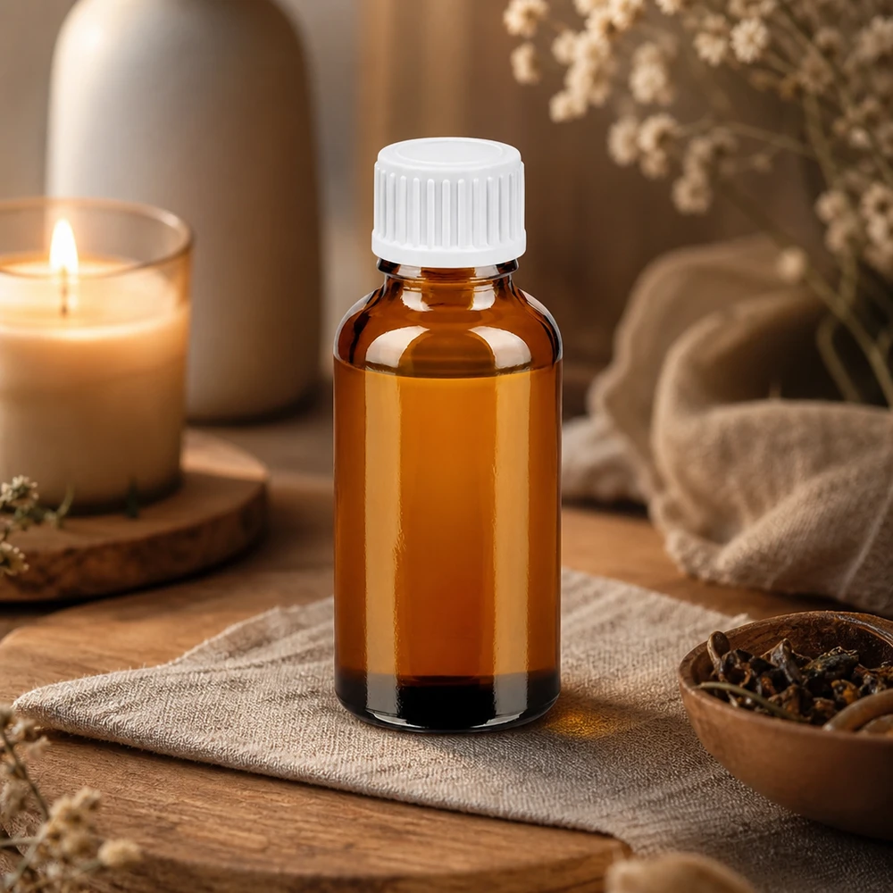 Handliche 30ml Dosierflasche aus Braunglas mit hygienischem weißen Tropfer STD