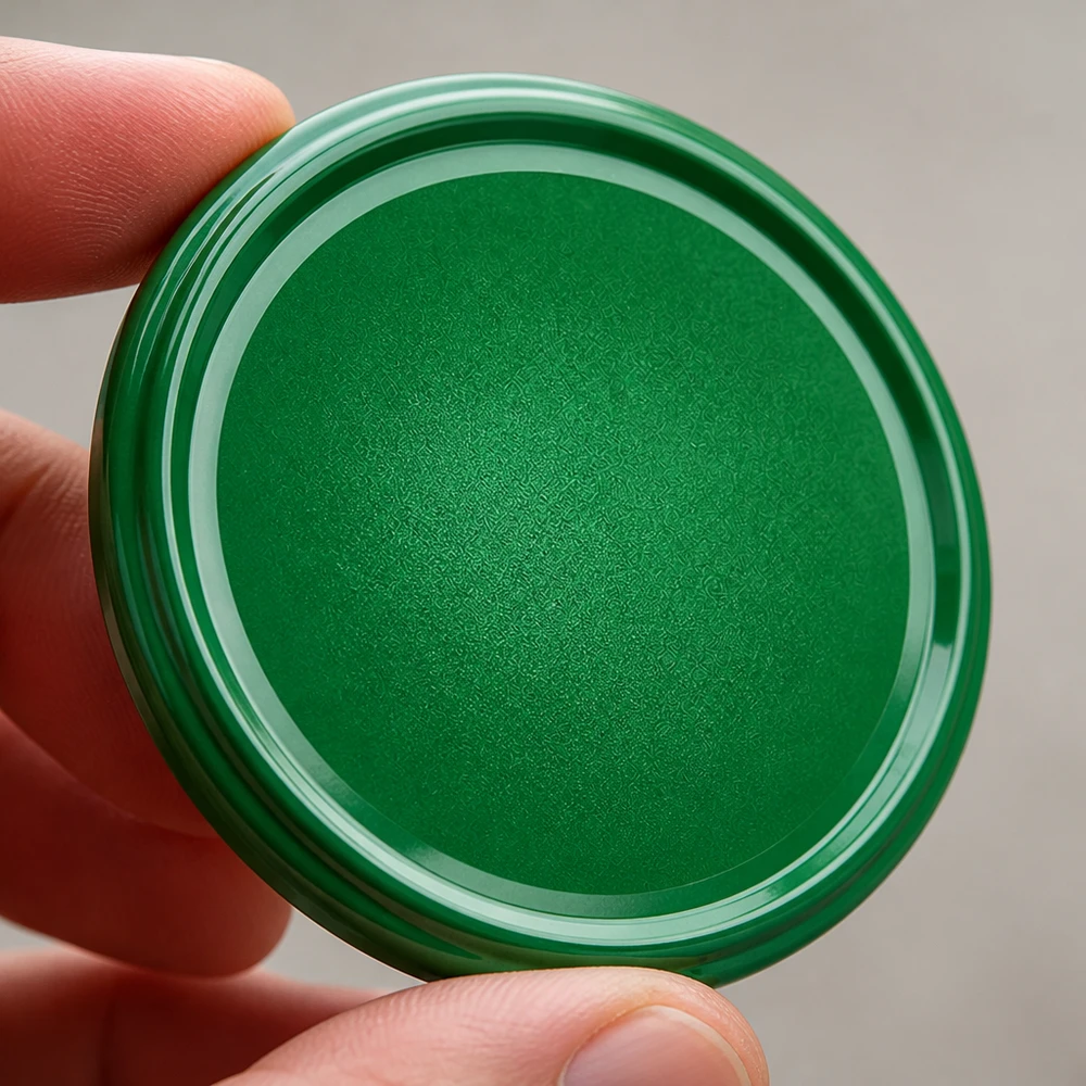82mm víko BasicSeal zelené (TO82) UNiTWIST Detailní záběr zeleného kovového víčka 82 mm BasicSeal TO82 se strukturovaným povrchem UNiTWIST