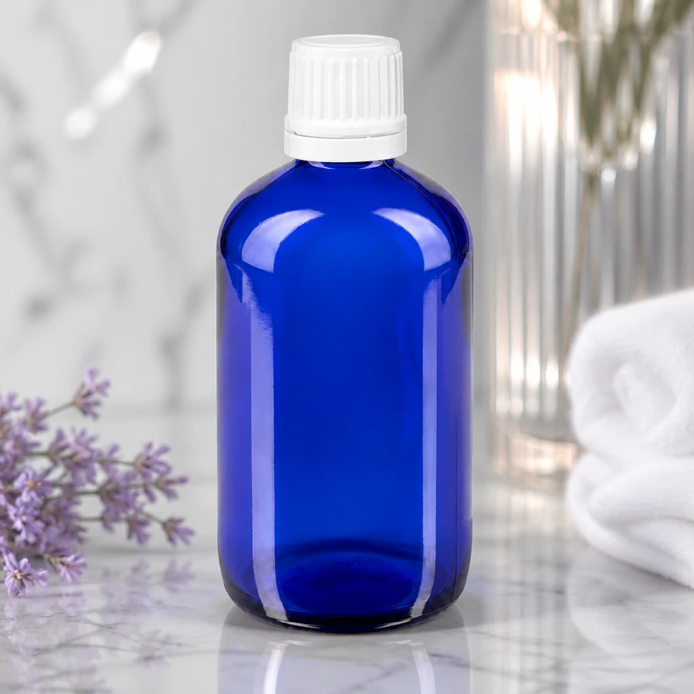 Lékárenská láhev modrá 20ml kapátko bílé uzávěr odolný proti dětem standardní Pharmazeutische 20ml Blauglasflasche mit Tropfer und kindersicherem Weißverschluss