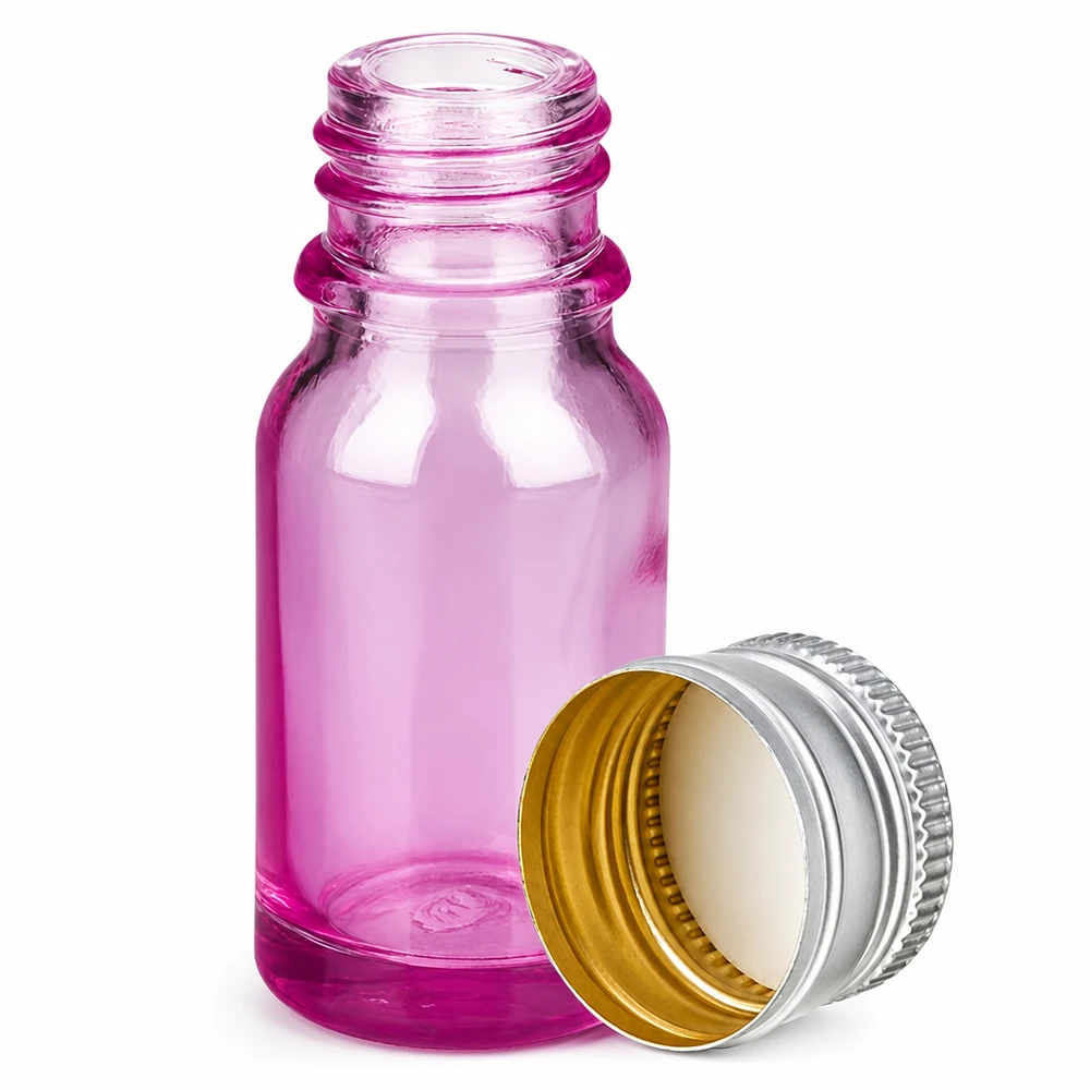 10ml UV-Schutz Glasflasche in Pink mit auslaufsicherem Aluminium Schraubverschluss