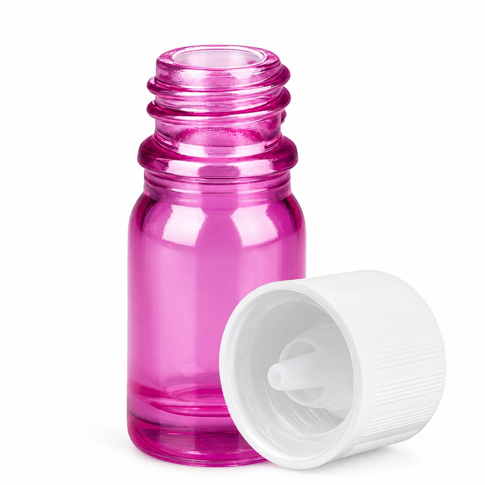 5ml lahvička s kapátkem 1,2 mm bílá standardní PurpleLine odolná proti otevření dětmi. UT18/5 Kompakte 5ml Flasche in lila mit Tropfeinsatz für Labor und pharmazeutische Zwecke