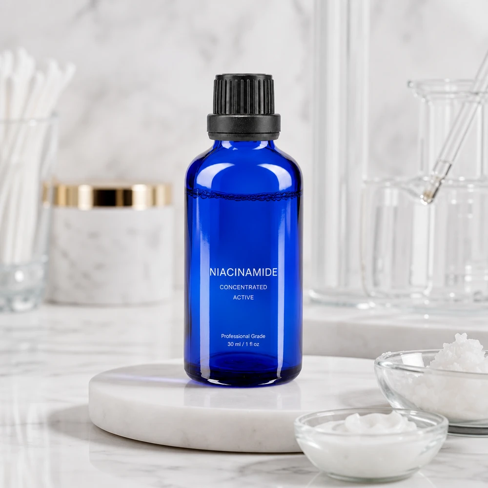 Lékárenská láhev modrá 50ml kapací uzávěr s nalévacím kroužkem 2mm černý uzávěr proti neoprávněné manipulaci. Blaue 50ml Apothekerflasche mit Tropfaufsatz für konzentrierte Aktiv-Wirkstoffe in Profiqualität