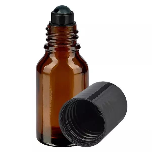 Lékárenská lahvička hnědá 15ml roll-on uzávěr černý Lékárenská lahvička hnědá 15ml roll-on uzávěr černý