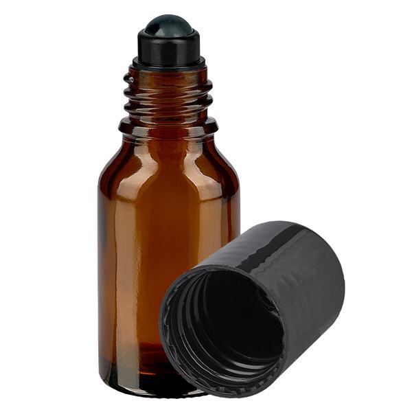 Lékárenská lahvička hnědá 15ml roll-on uzávěr černý Lékárenská lahvička hnědá 15ml roll-on uzávěr černý