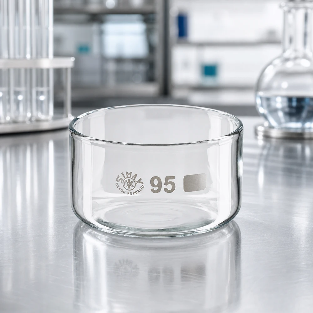 300ml krystalizační miska bez výlevky borosilikátová ø95mm Transparente Kristallisierschale 300ml Laborschale glatte Oberfläche zylindrische Wandung klar