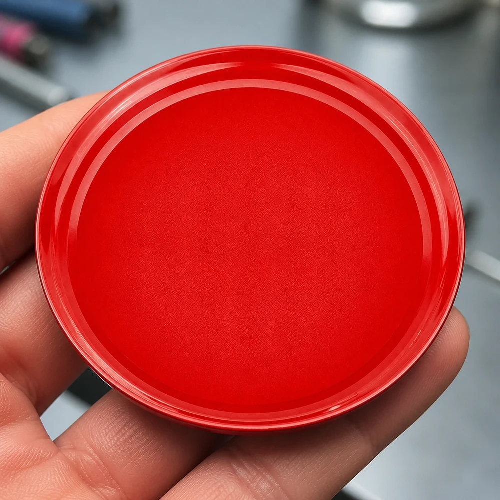 Detailní záběr červeného odšroubovatelného víčka 82 mm BasicSeal TO82 UNiTWIST – kovové víčko kulatého tvaru