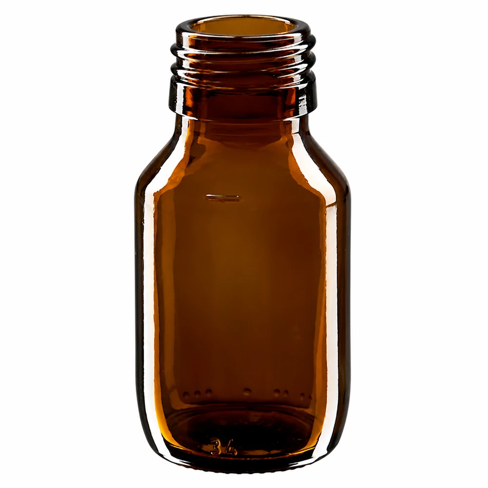 Hnědá lahvička na léky o objemu 50 ml, bez uzávěru PP28 ApoGlas ApoGlas Medizinflasche 50ml braun PP28 ohne Deckel hochwertiges Borosilikatglas pharmazeutisch
