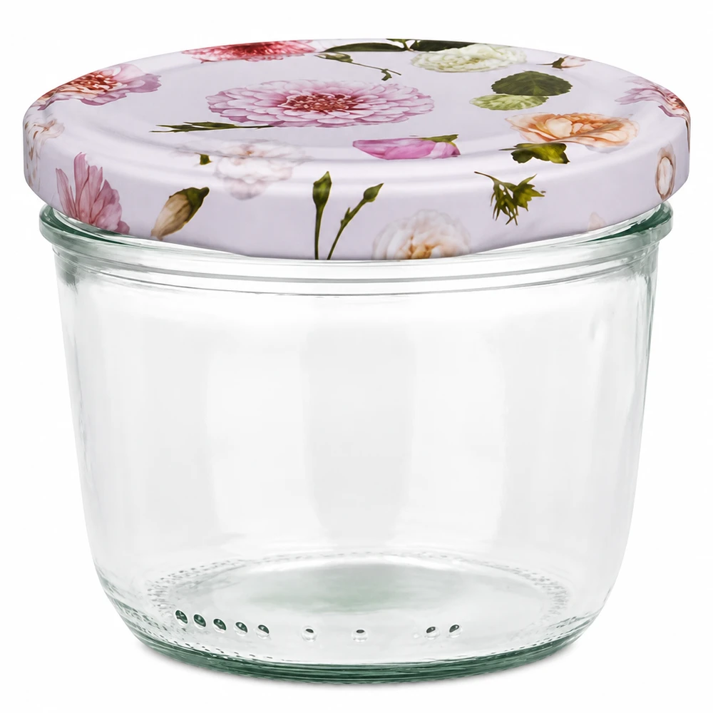 230ml sklenice + víčko BasicSeal flower pink UNiTWIST 230ml Sturzglas mit BasicSeal Deckel rosa Blumenmuster Einmachglas Marmeladenglas Vorratsglas
