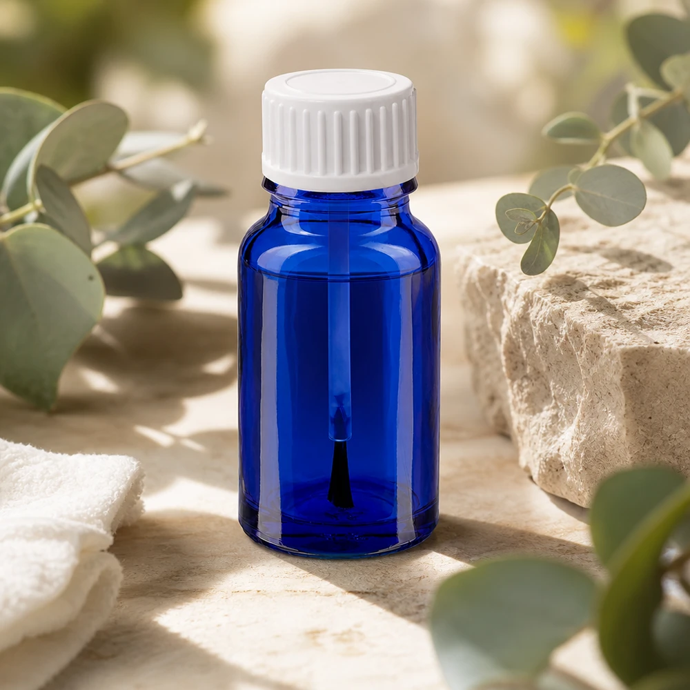 Blaue 10ml Glasflasche mit Pinselapplikator STD BlueLine für hygienische Produktanwendung