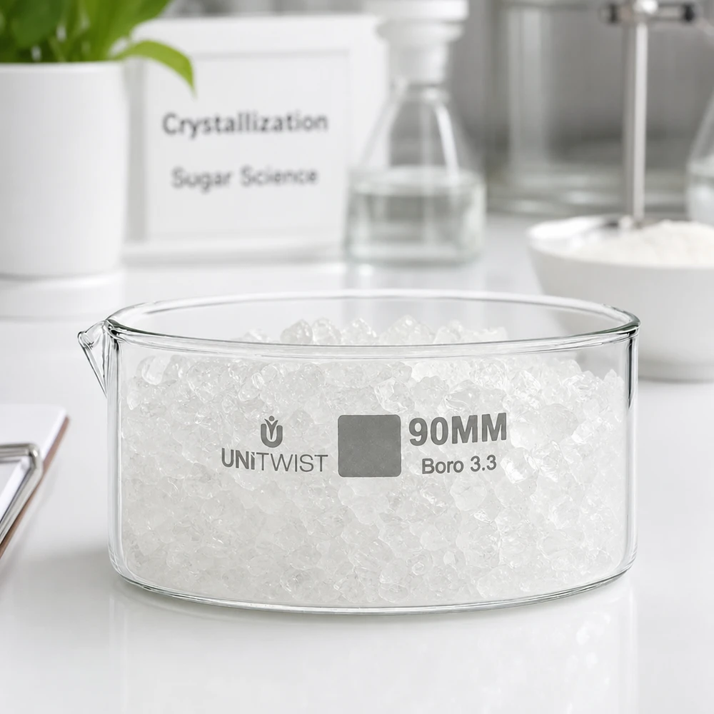 Krystalizační miska ø90 mm z borosilikátového skla UNiTWIST UNiTWIST Kristallisierschale 90mm Borosilikatglas niedrige Bauform Kristallzucht Laborschale