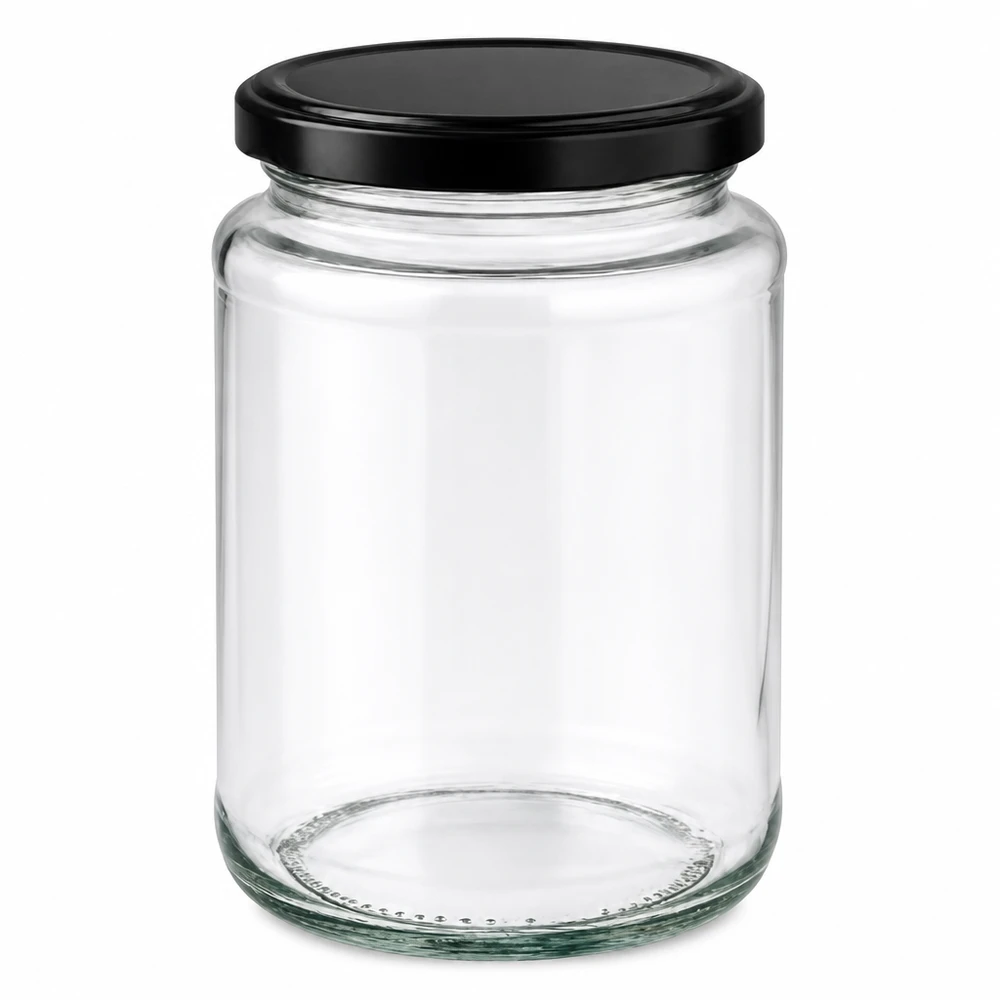 382ml Rundglas mit schwarzem BasicSeal Deckel leer transparent Vorratsglas Einmachglas Konservierungsglas