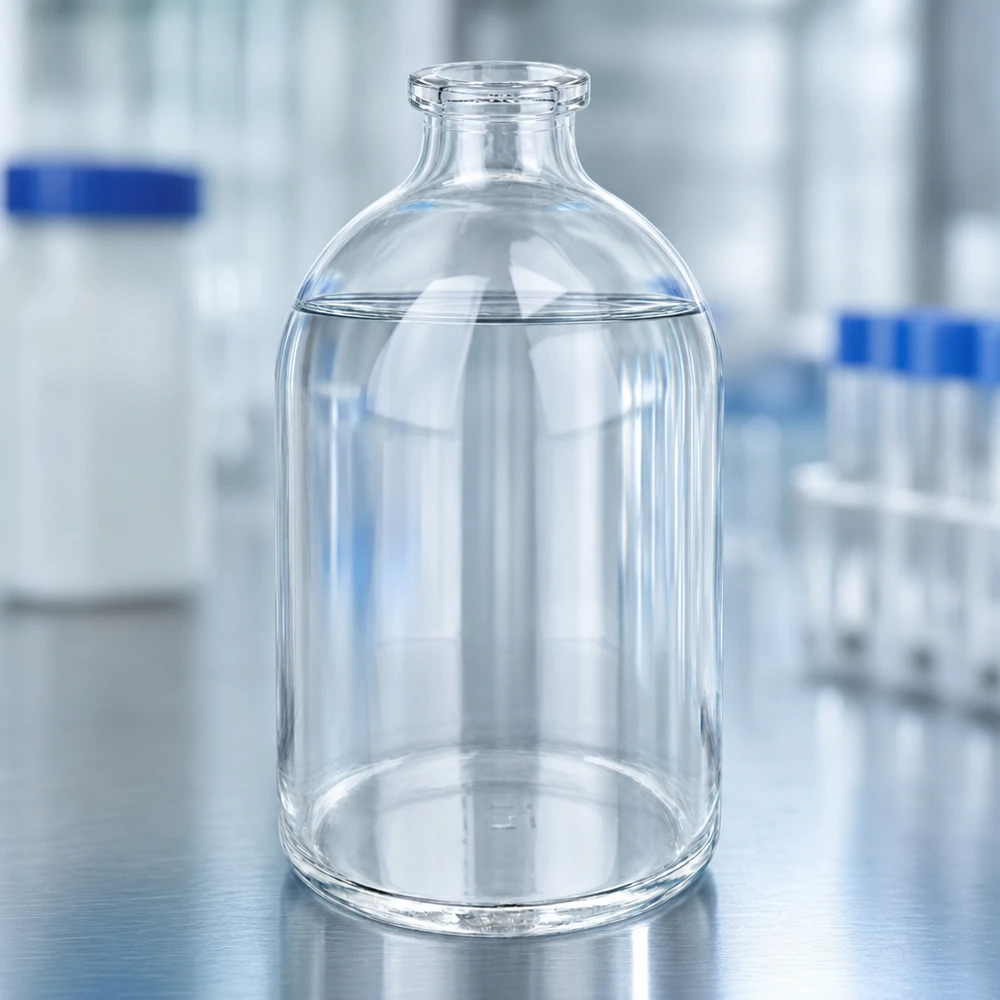 Injekční láhev z čirého skla 100ml Zylindrische Pharmaflasche 100ml aus hochwertigem Klarglas mit konisch zulaufendem Flaschenhals